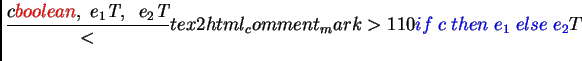$\displaystyle \compilerule {\IfThenElse {c}{e_1}{e_2}} { & \dnt {c}  & \JumpO...
...1}  & \Jump  LAB {jmp}  \LAB {jof}: & \dnt {e_2}  \LAB {jmp}: & \ldots}$